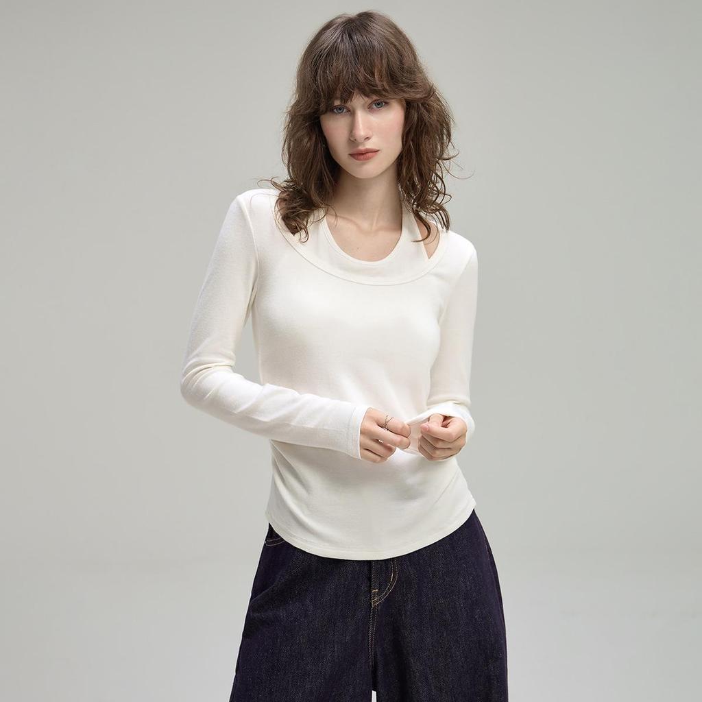 2025 Autumn Women's Slimming Two-Piece Faux Layered Knit Long Sleeve Top