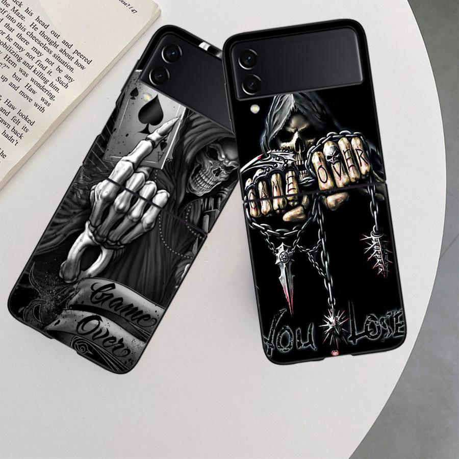 Grim Reaper Skull Skeleton Case for Samsung Galaxy Z Flip 6 Flip 5 4 3 5G Black Cell Phone Cover Samsung Z Flip 5 5G Luxury P