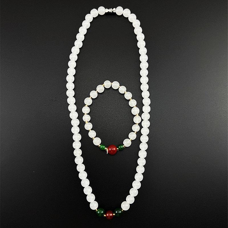 Natural White Hetian Jade Bead Bracelet Necklace: Unisex Buddhist Rosary In Welfare Style