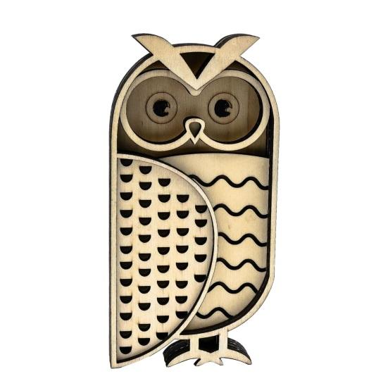 Desktop Owl Sculpture for Office Multi Layer Wooden Figurine, 3D Layered Crafts, Creative Wood Decorative Animal Statues Carving Ornaments Home