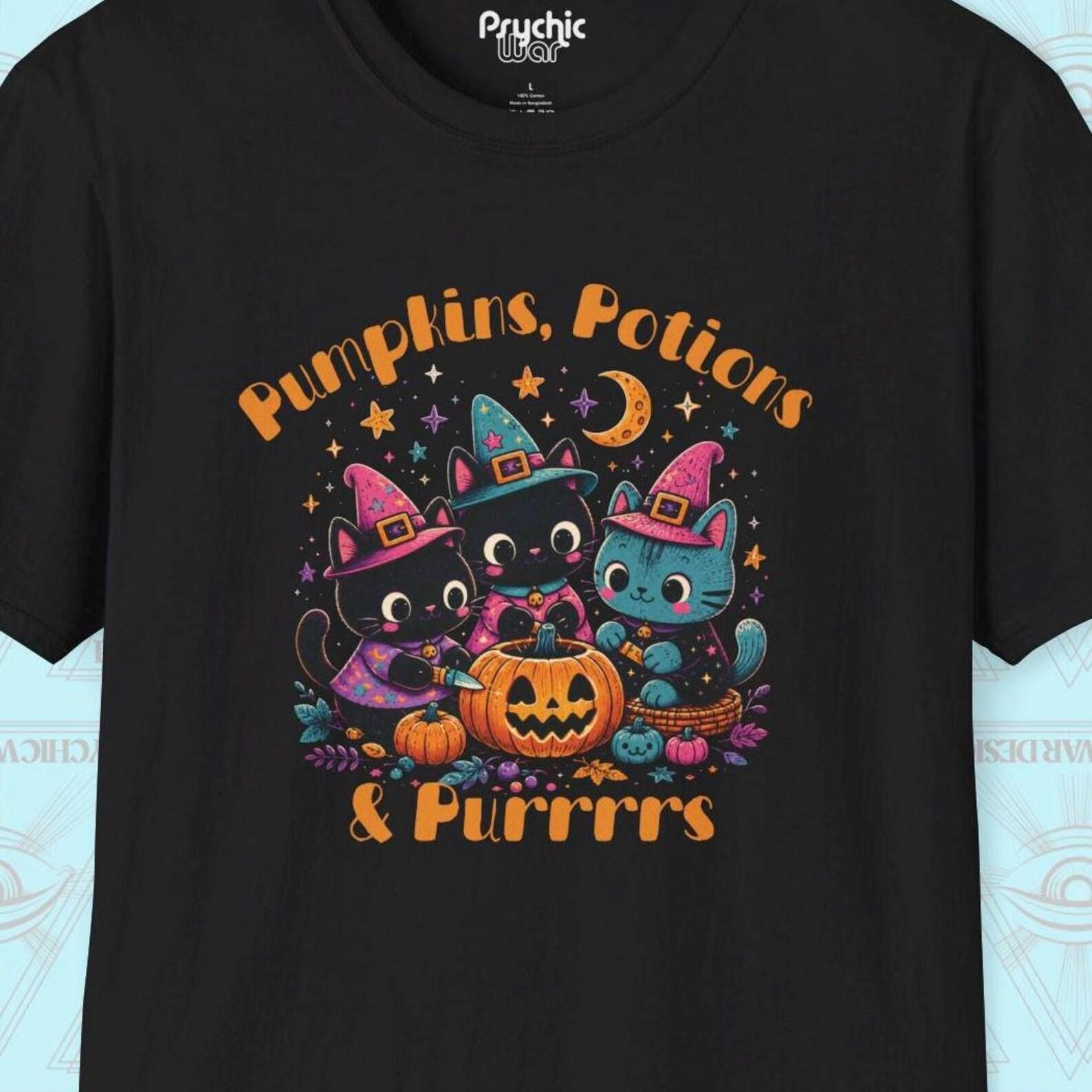 Pumpkins Potions And Purrs Halloween Shirt Cat Shirt Witchy Cat Tee Spooky Season Shirt Pumpkin Lover Gift Autumn Cat Shirt S