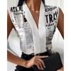JKASHDK Women's Fashion Casual Summer Spring Colour Block Print Sleeveless V-Neck Blouses & Shirts
