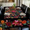 Mexikanische Blumige Tischdecke Rechteckig Volkskunst Muster Tischdecke mit Zackensaum Bunte Blumen Tischabdeckung für Esstisch Party Dekoration