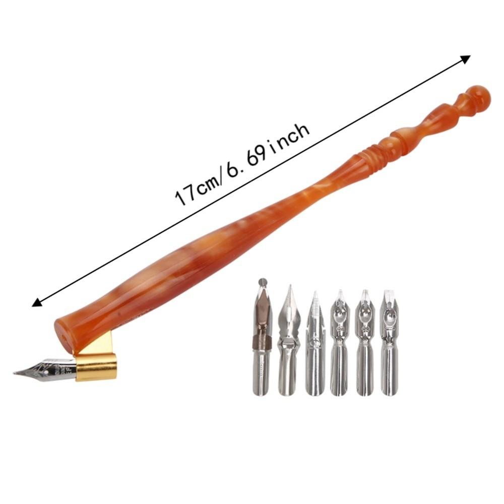 7pcs Antique Copperplate Finish Calligraphy Dip Pen Flat Nibs Oblique Pen Holder For Artists