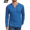 Baumwolle Kleines V-Ausschnitt Henley Shirt Herren Lässig Herbst Winter Langarm Bequem Weich Stretch Pullover T-Shirt