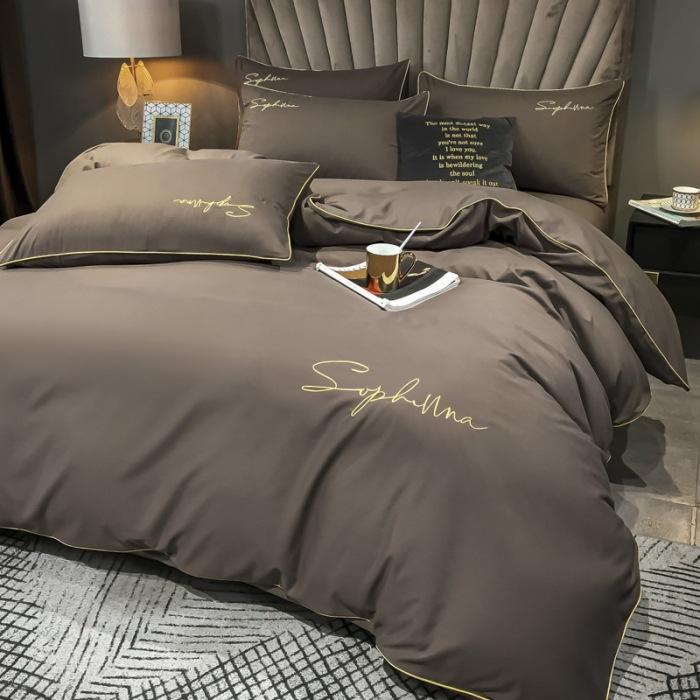 High End Skin Friendly Bedding Set Queen Luxury Embroidery Duvet Cover Set with Flat Sheet Simple Durable King Size Bedding Sets