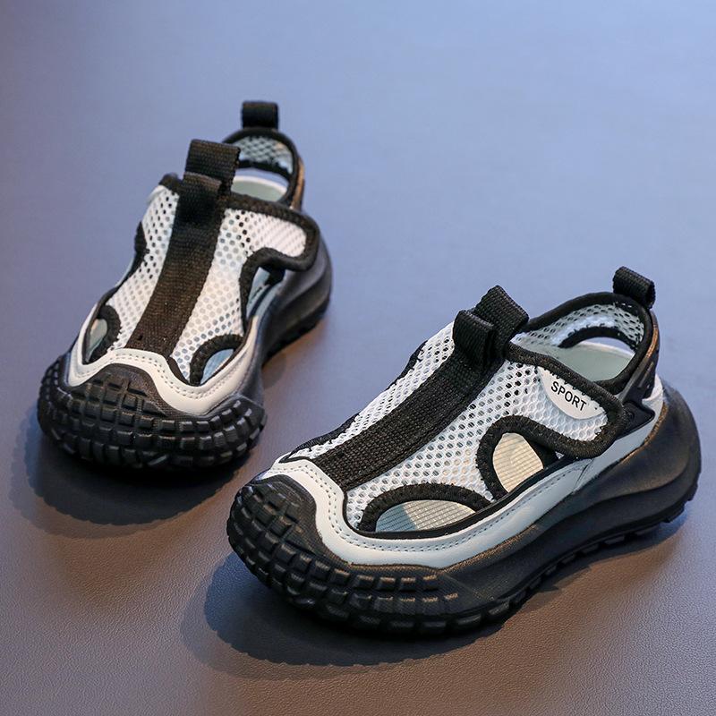 Boys Girls Sports Sandals Mesh Breathable Kids Cause Shoes Toes Capped Soft 2025 Summer New Children Beach Shoes Hollowed-out