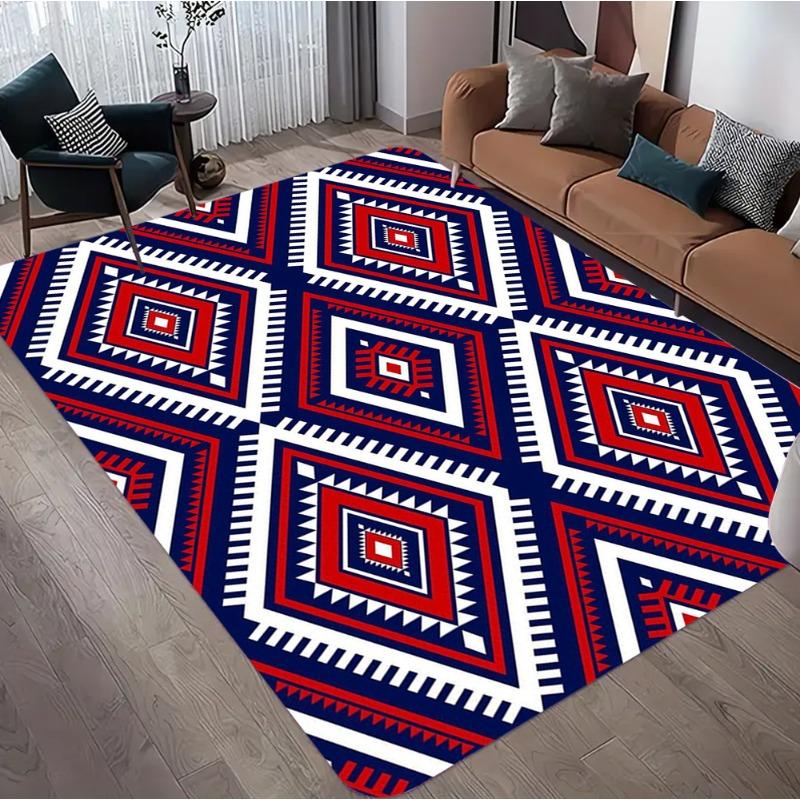 Boho Geometric Area Rug Geometric Stripes Ethnic Home Decor Carpet Soft Non-Slip Floor Mat for Living Room Bedroom