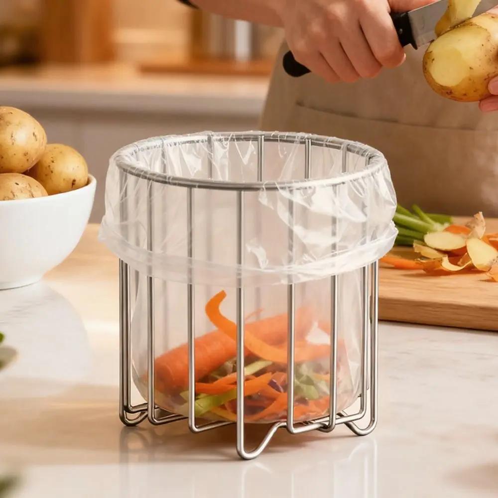 Soporte para Bolsas de Basura de Acero Inoxidable a Prueba de Óxido Ahorrador de Espacio Organizador de Basura para Fregadero Multifuncional Ventilación Cesta de Drenaje para Basura