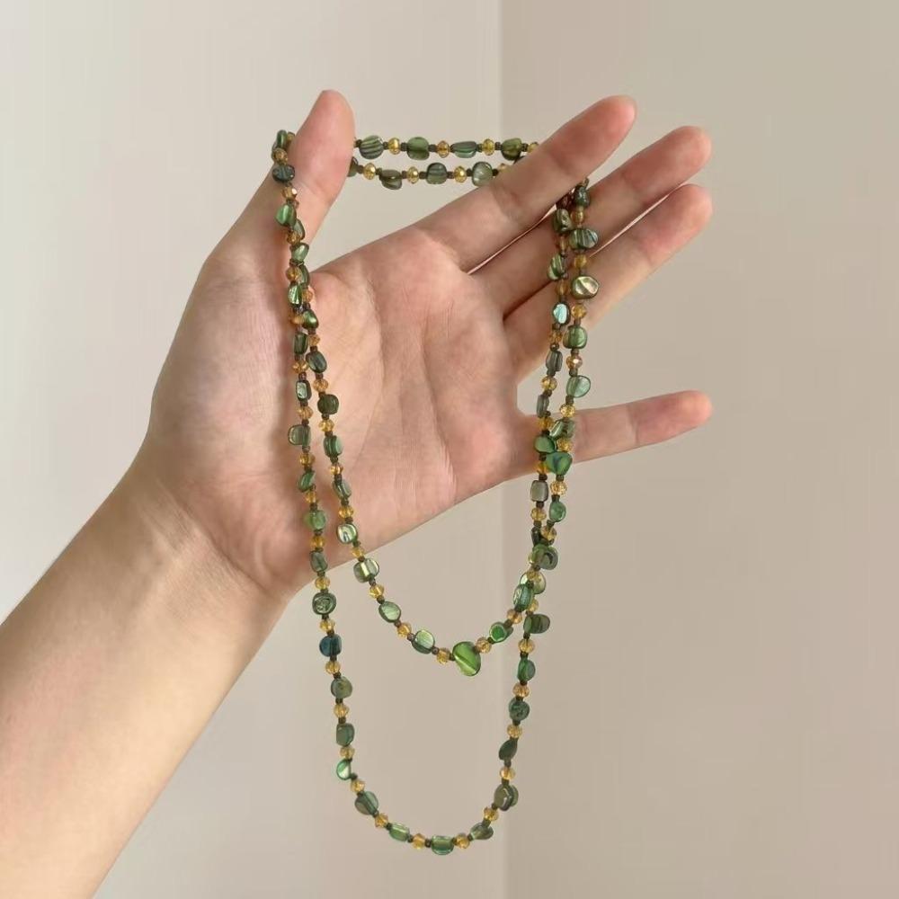 Stackable Long Necklace Colorful and Green Double Layers Necklace Women Girls D