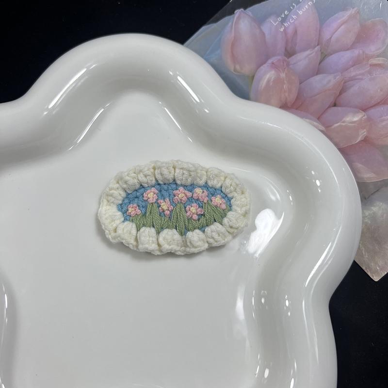 

Cute Cartoon Pastoral Style Hair Clip Girl Handwoven Flower Knitted Children S Baby Bb Clip Hair Accessories Girl зелёный