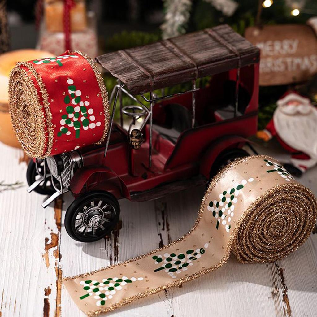 Christmas Wired Ribbon 2 Rolls Sparkly Burlap Wired Edge Decor Winter Holiday Fabric Ribbon Decor For Party Stairs Window Garden