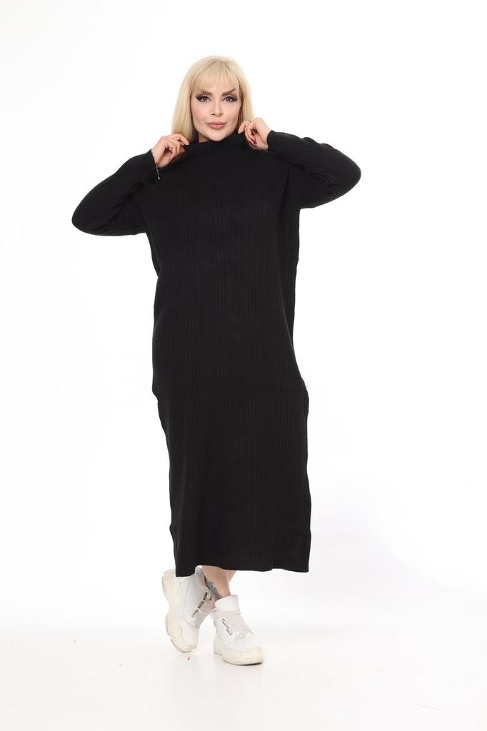 Women's Big Size Dress Green Half Turtleneck Knitted Knitted Dress