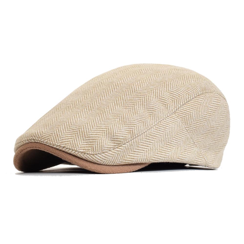Winter Thick Newsboy Cap Men Vintage Herringbone Women Casual Stripe Berets Gatsby Flat Hat Peaked Cap Adjustable