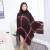 European and American High Neck Plaid Cape - Batwing Sleeve Knitted Pullover Shawl for Women