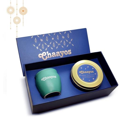 Chaayos Premium Gift Hampers for Diwali | Contains Ginger (Adrak) Tulsi Tea Leaves & Kulhad Cup | Premium Assam Tea Set | Luxury Gift Set