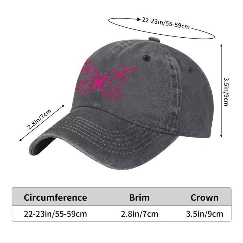 Pink Butterfly Ribbon Duckbill Cap Vintage Washed Baseball Hat for Unisex Women Hook Loop Closure