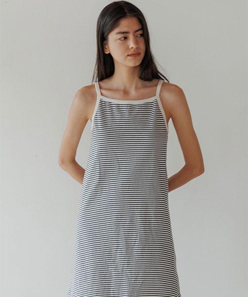 Lingseoul [Length Selection] Sleeveless Stripe Dress-(Medium, Long)