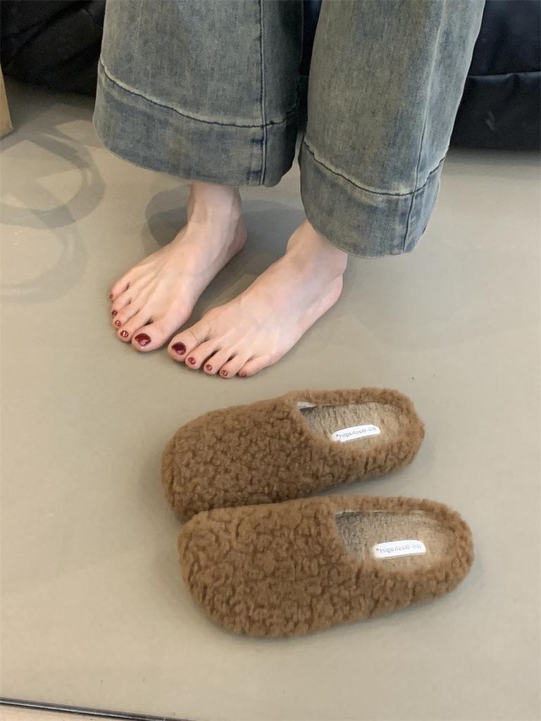 Lamb Wool Slippers Female Outer Wear 2025 Autumn and Winter Gentle Fairy Wind Bag Head Lazy Velvet One Pedal Muller Shoes