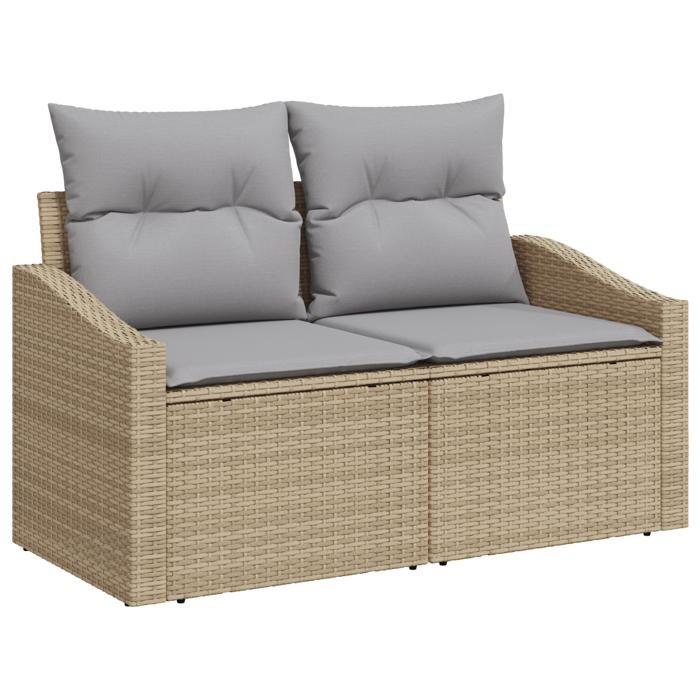 VidaXL Ensemble de Canapé de Jardin en 7 pièces avec Coussins Beige en Rattan Poly Acacia 3347784