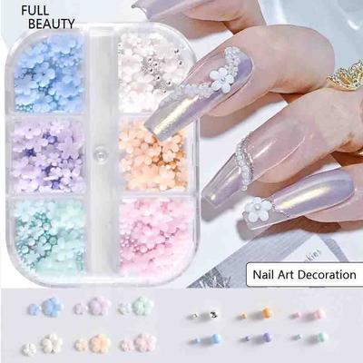 3D weiße Acryl-Blumen-Nagelteile, gemischte Perlen, Charms, Design, Nagelkunst, Dekoration, DIY-Schmuckzubehör