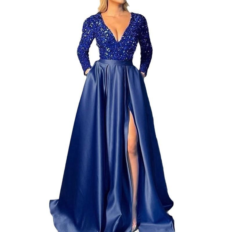 1011 Frühling und Sommer neue europäische und amerikanische Damenbekleidung Pailletten sexy langes Kleid Schleppe Bankett Abendkleid