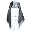 Halloween Gothic Mesh Smock Women Vintage Streetwear Witch See Through Bat Sleeve Crop Blouse Sexy Cosplay Clothes Femme
