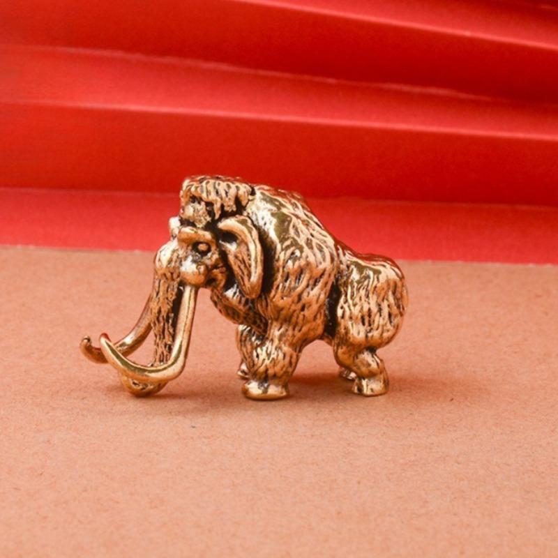 Antique Bronze Cute Mammoth Miniature Figurines Desk Ornament Decorations Copper Animal Sculpture Home Tea Pet Decor Crafts