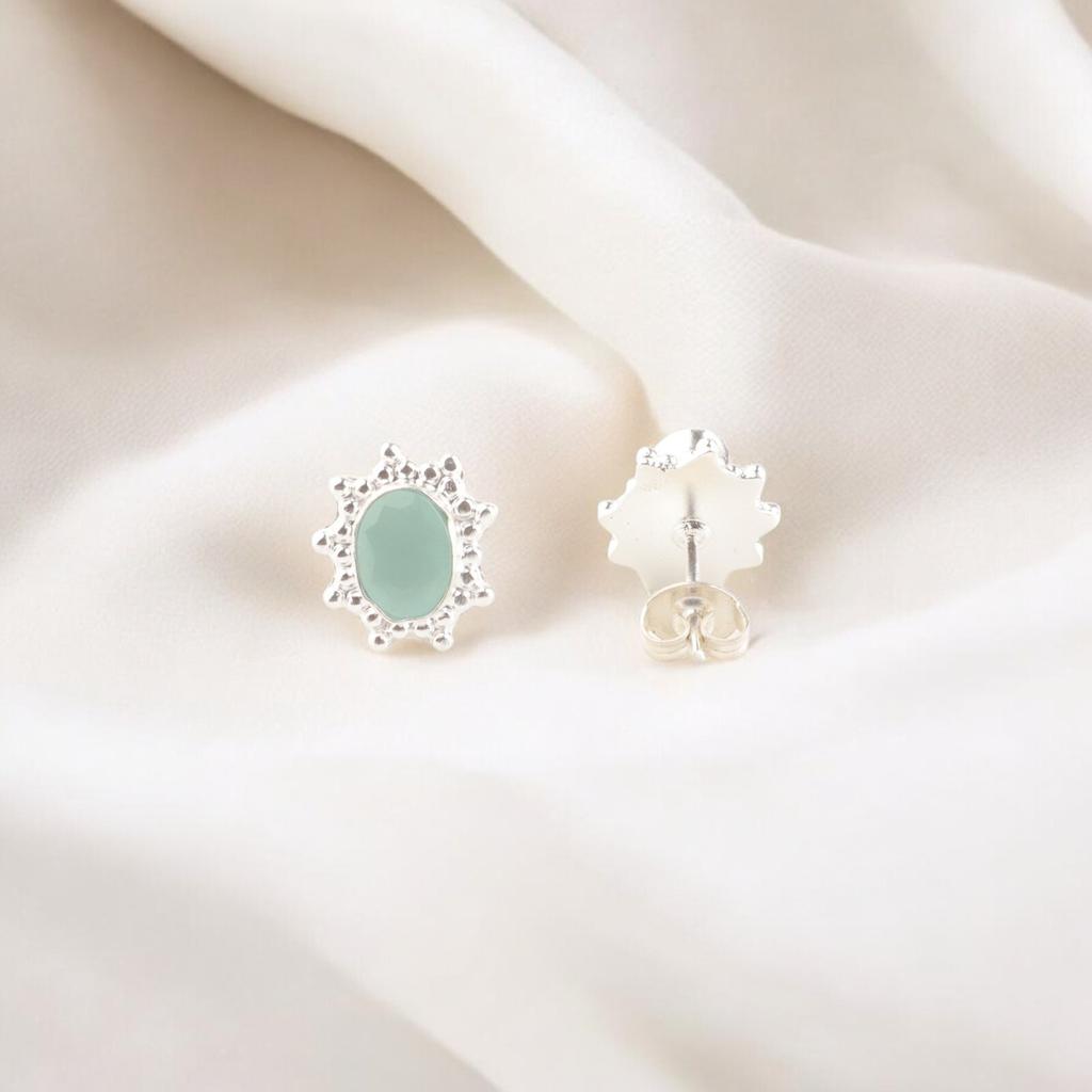 Aqua Chalcedony Gemstone 925 Sterling Silver Jewelry Handmade Earrings 0.54" EE-151-17