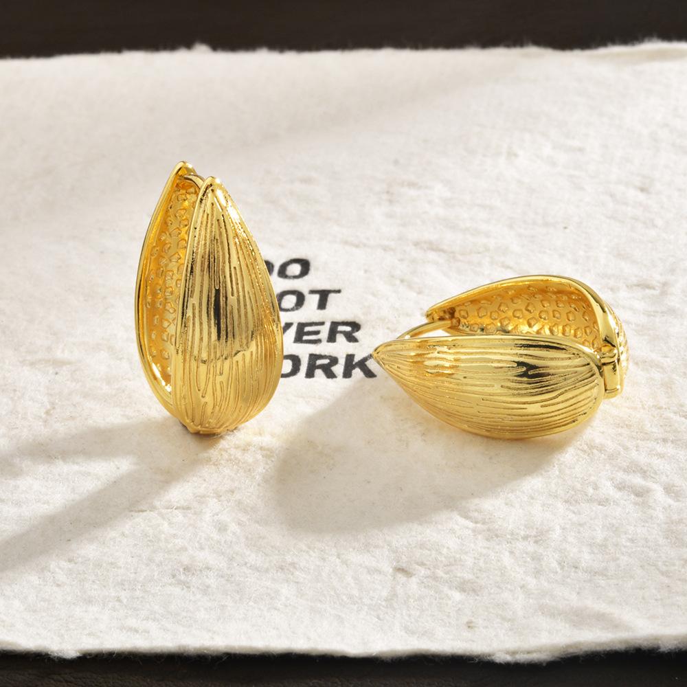 Hong Kong style trend double-sided texture willow leaf shape niche versatile water drop ear buckle temperament advanced sense earrings ear jewelry