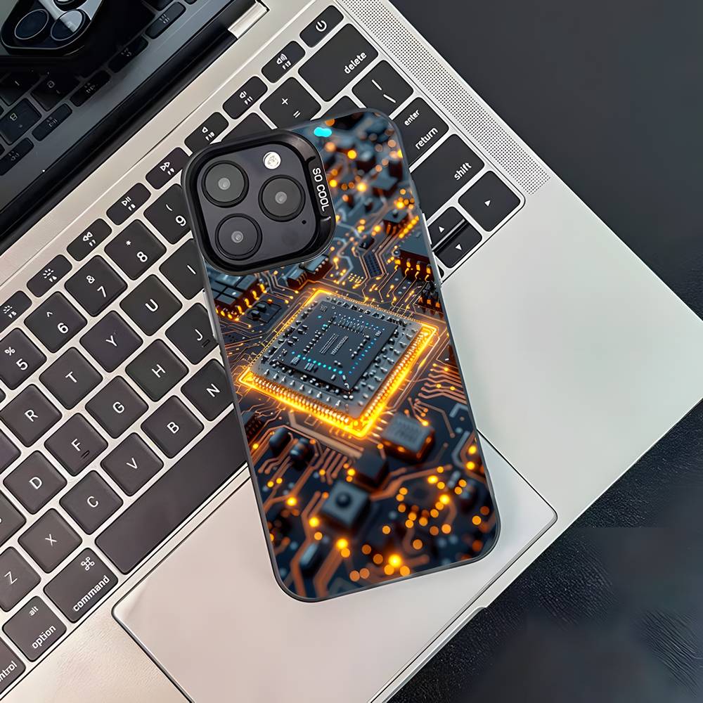 Science Circuit Board Phone Case For iPhone 17,16,15,14,13,12,11,Pro,Max,Plus,Black Matte Shockproof Cover