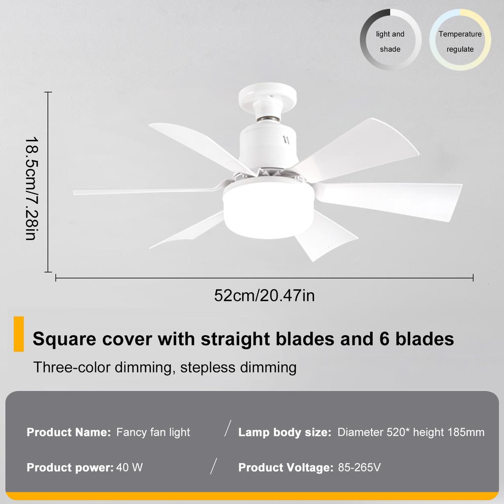 Smart Ceiling Fan Light Combo Remote Controlled Socket Fan with Timer 18W LED & 6 Blades Easy Install for Living Room/Bedroom