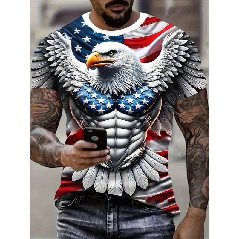 Fashion Men's Crew Neck Short Sleeve 3D Animal Color Printing Animal Short Sleeve Crew Neck T-Shirt
