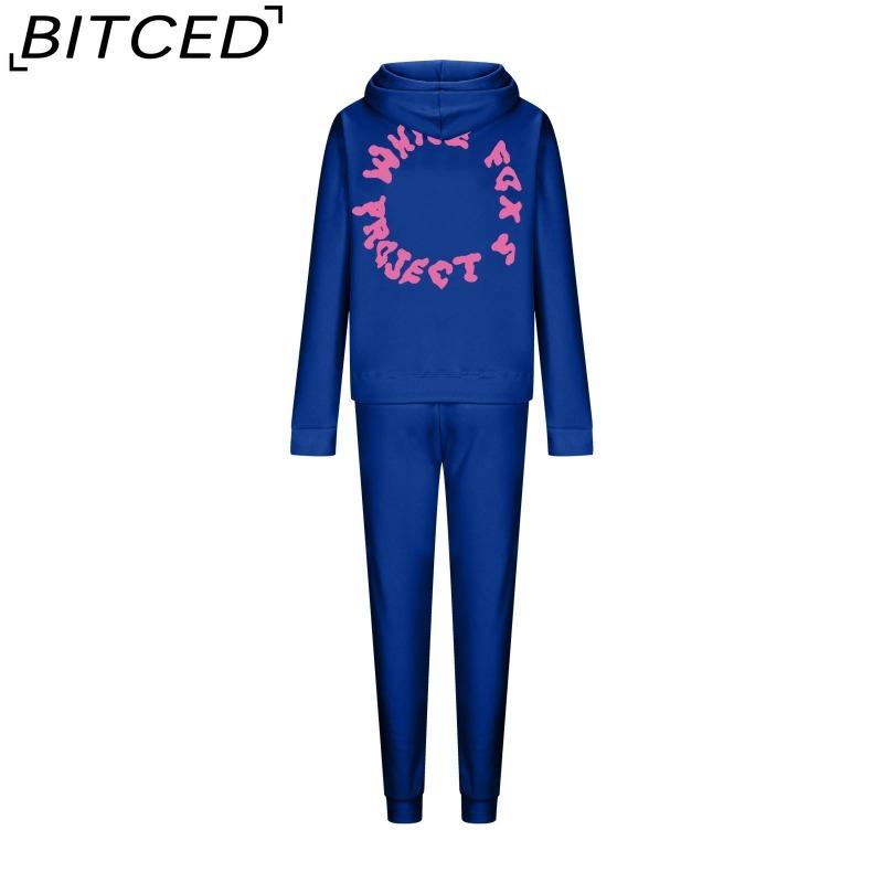 BITCED Women's Spring/Autumn/Winter Sweatshirt Set Foam-Printed Fashion Sports Long-Sleeved Hooded Sweatshirt