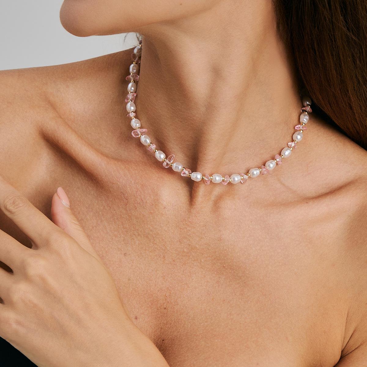 Bohemian Irregular Gravel Necklace Female, Sweet Imitation Pearl Beaded Collarbone Chain Necklace