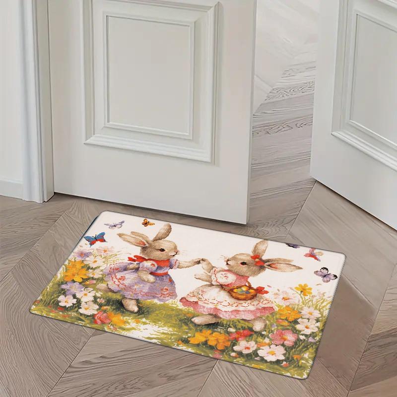 Soft and warm flannel Easter Bunny dance mat, non-slip machine washable floor mat
