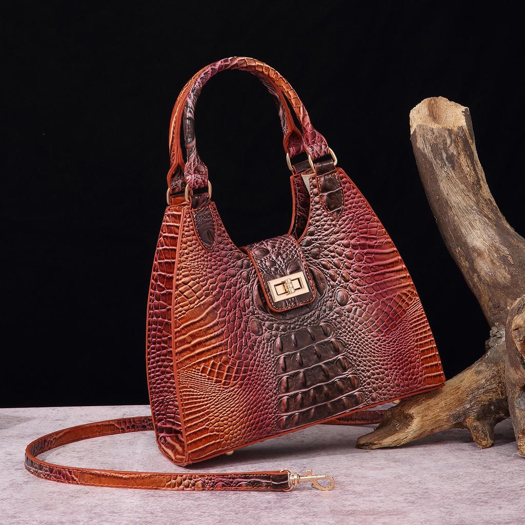 European and American Retro Independent Station Hand-held Armpit Bag French Stick Women's Bag Crocodile Pattern Brahmin