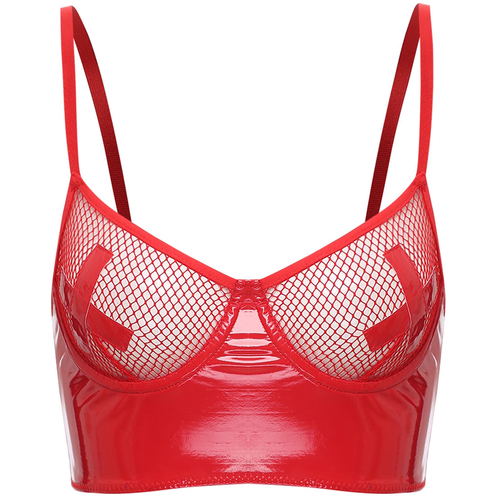 

Женский сетчатый бюстгальтер на косточках Push Up Balconette Bustier с эффектом мокрой кожи и укороченным топом с застежкой-молнией сзади Нижнее белье S красный