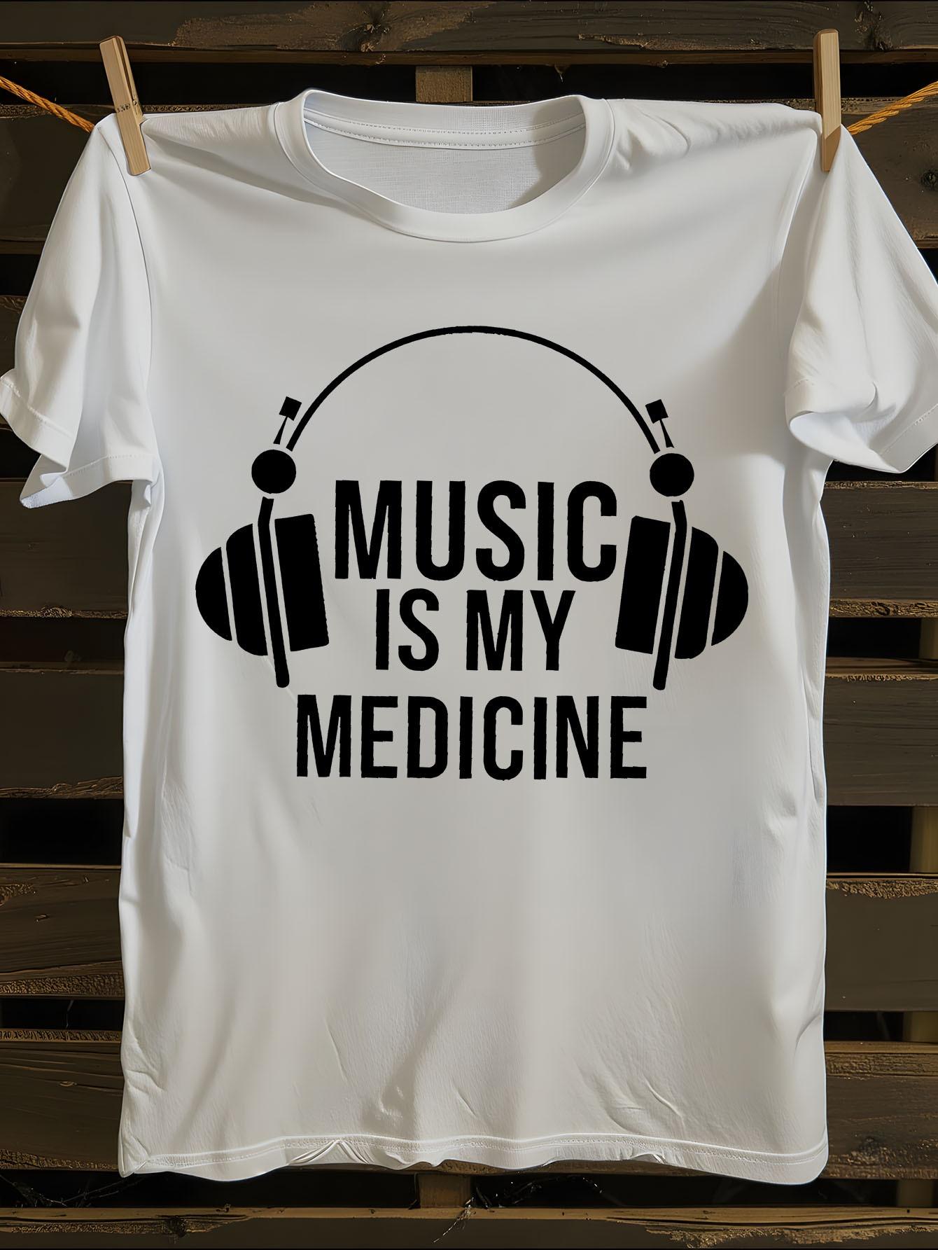 Music Is My Medicine Headphone & Sound Wave Graphic Cotton T-Shirt S