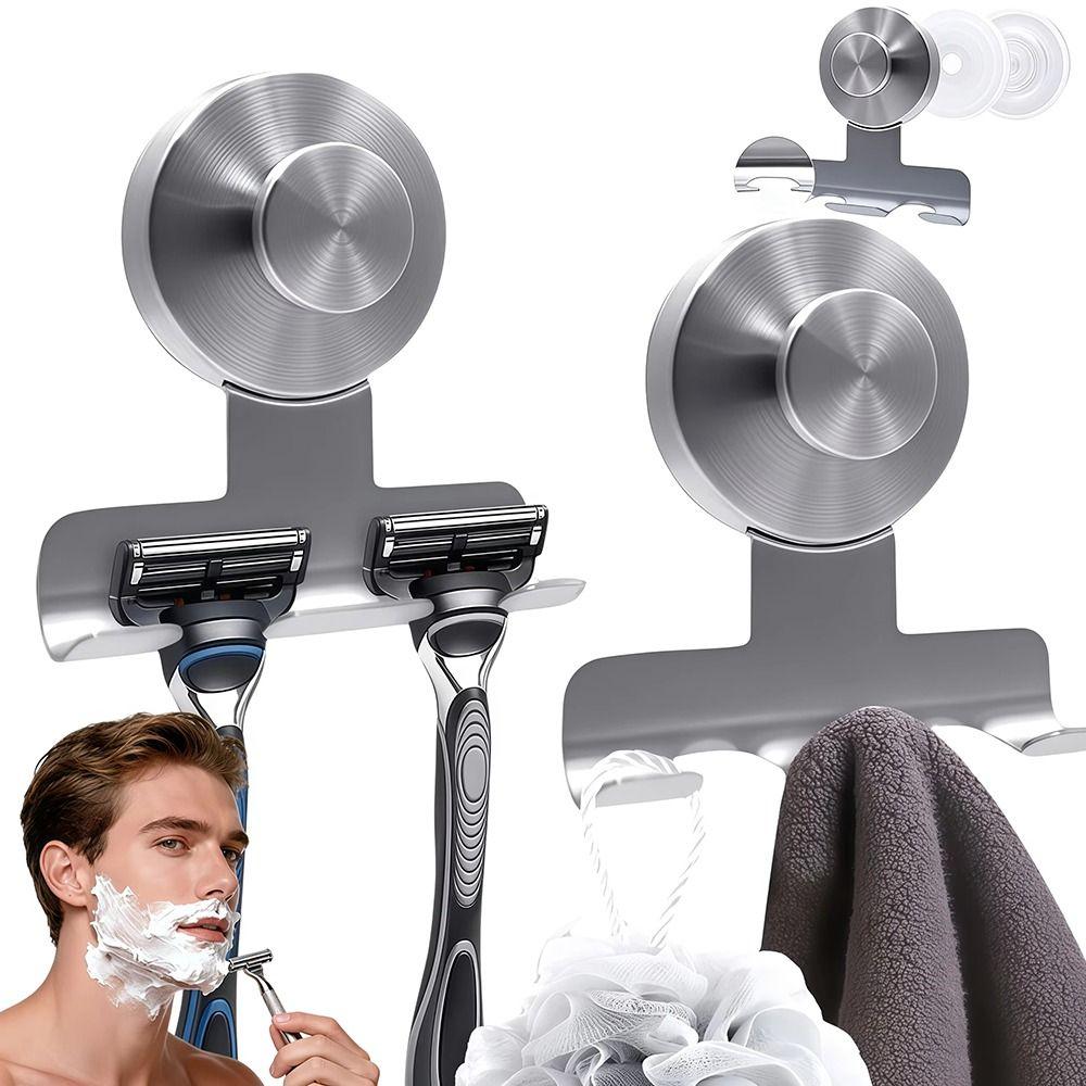 Powerful Vacuum Suction Suction Cup Shaver Holder 304 Stainless Steel Removable Stainless Steel Razor Rack Space Saving серебряный
