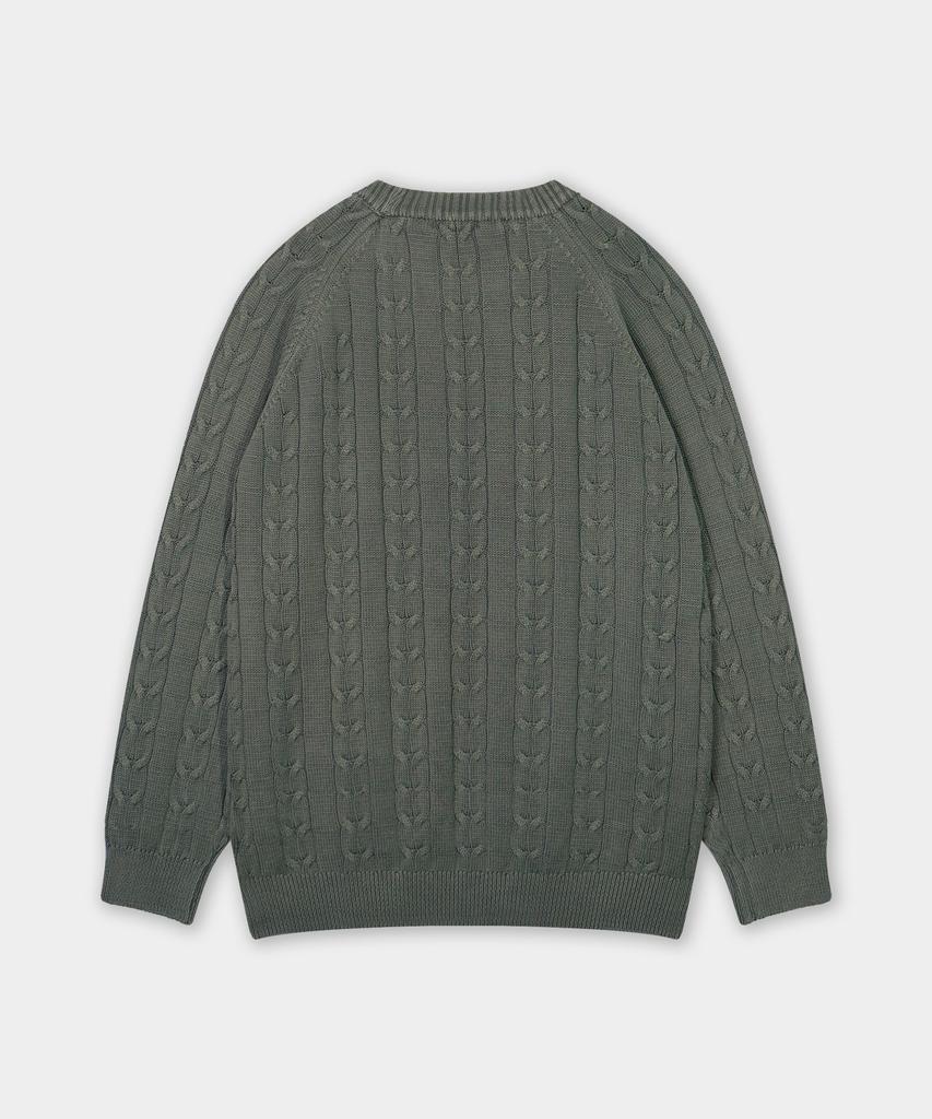 BIRBANTE Garment-Dyed Washable Cable Knit - Ash Khaki