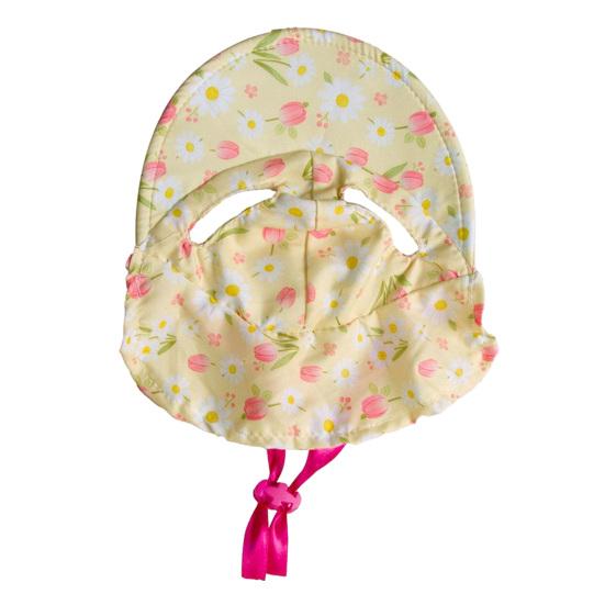 Pet Sun Hat Breathable Floral Print Wide Brim Hat with Ear Holes Adjustable Drawstring Sun UV Protection Small Dogs Cats Decorative Hat