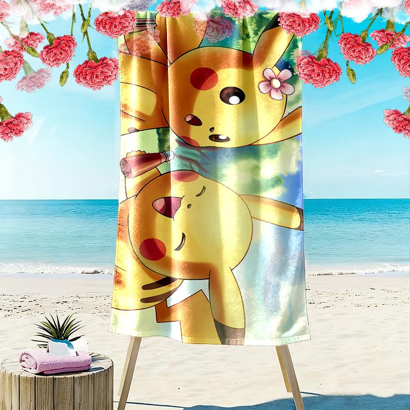 Pikachu Print Beach Towel, Large Soft Quick Dry Towel for Beach Camping Swimming