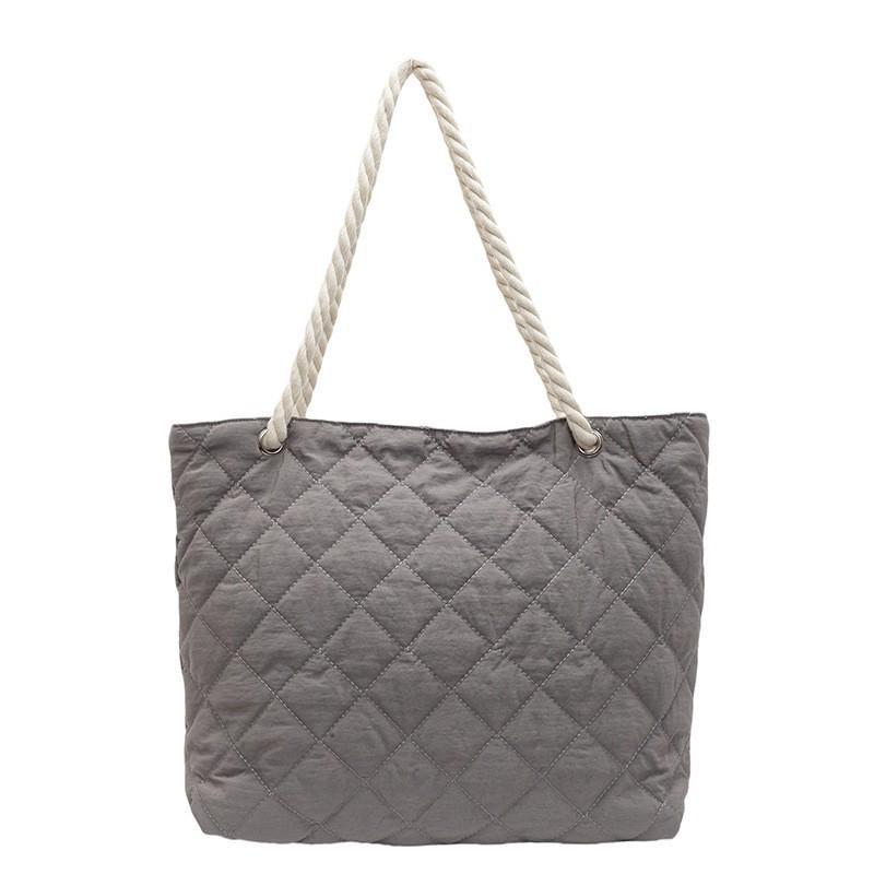 

Модная японская повседневная сумка через плечо, трансграничная, ромбовидная, большой вместимости, женская сумка-тоут, модная студенческая сумка из пеньковой веревки серый