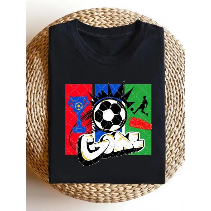 

European sizes Plus Size Men s Soccer Goal T-Shirt Football Trophy Player And Ball Graphic Design Black Shirt for Sports Fans, PLUS SIZE 2XL чёрный