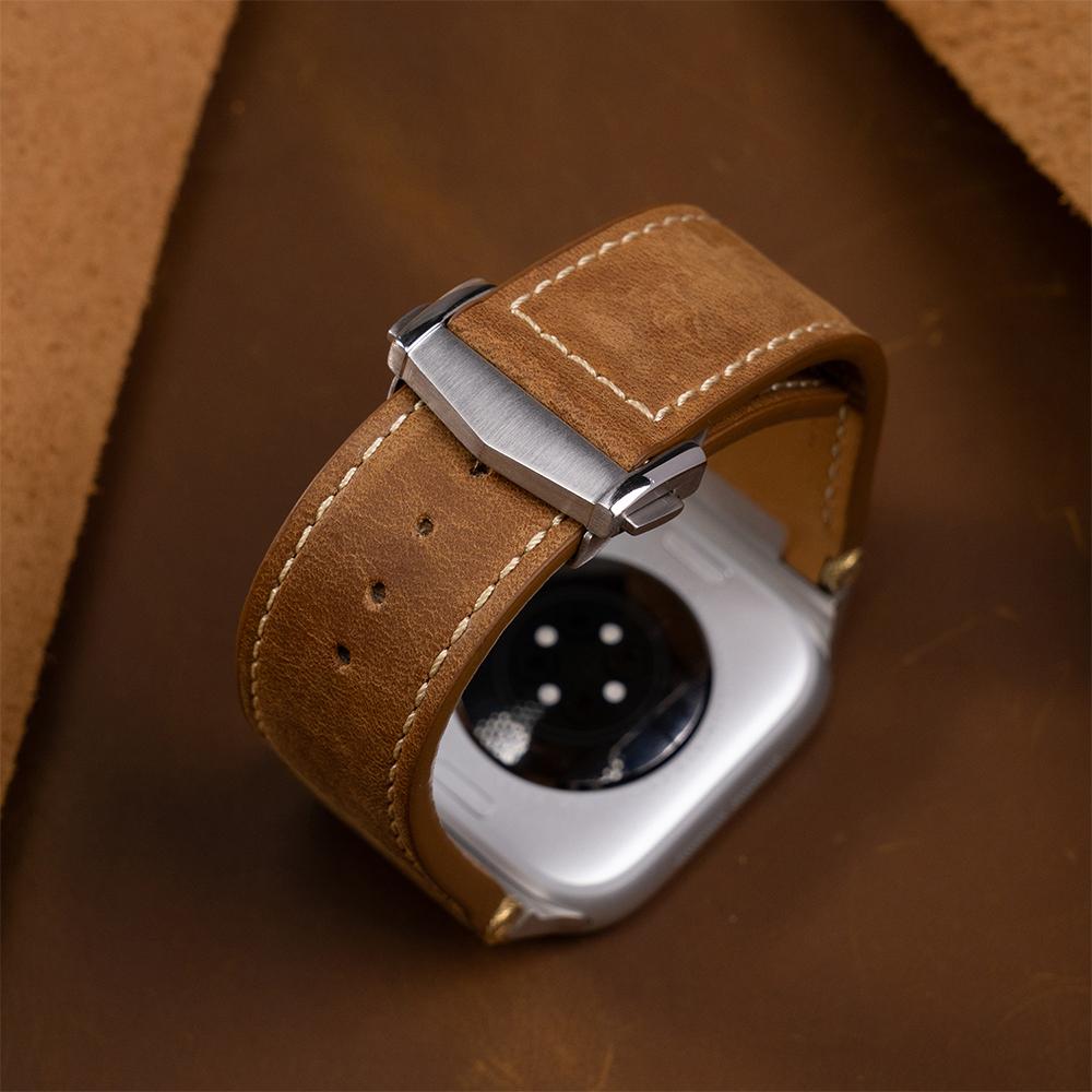 Leather Strap for Apple Watch Ultra 4 3 2 49mm Series 11 10 46mm Business Men Band for iWatch 9 8 7 45mm 6 5 4 Se 3 44mm Bracelet