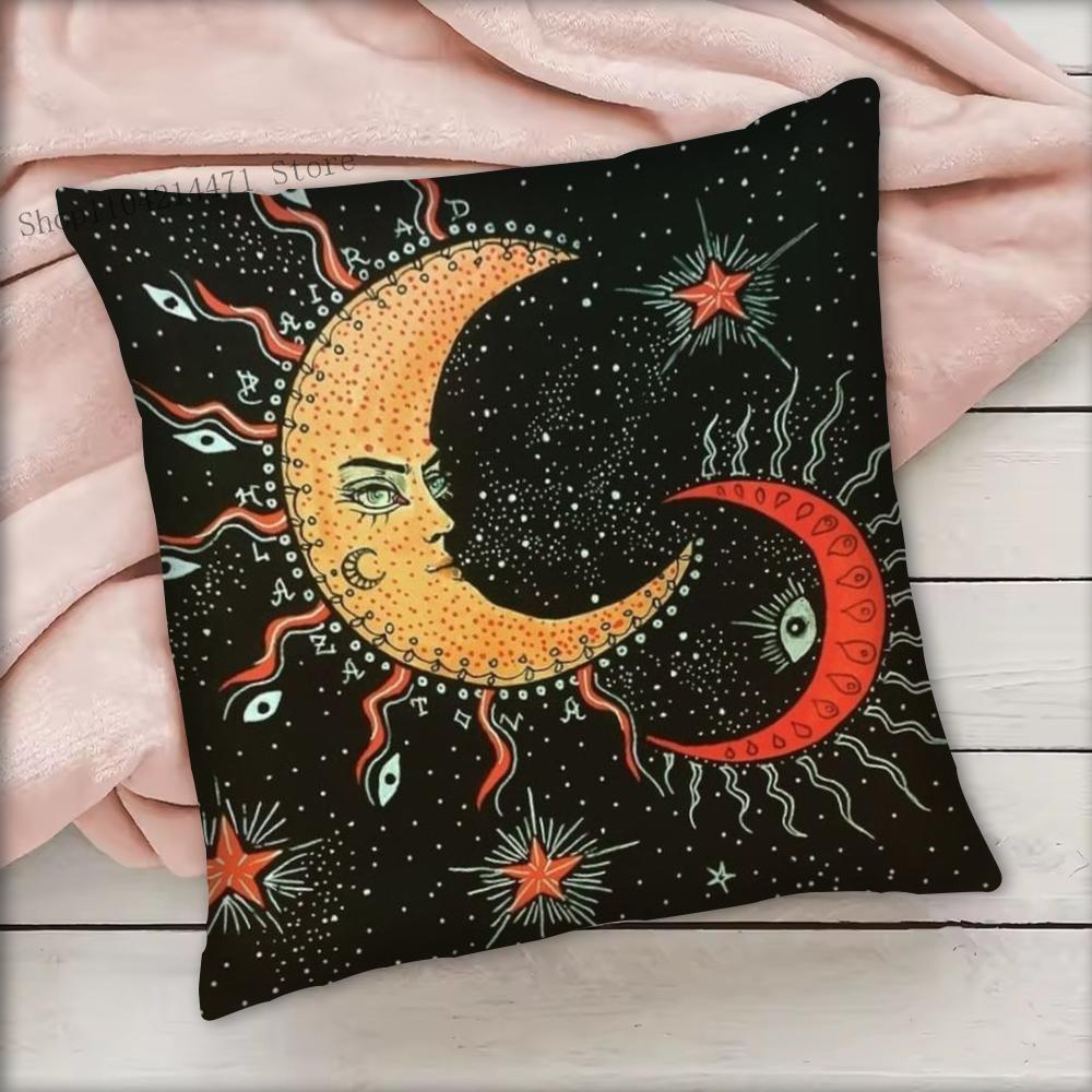 1pc Tarot Card God Sun Face Moon Pillow Case Square Bedroom Sofa Leisure Comfort Cushion Car Living Room Home Decoration