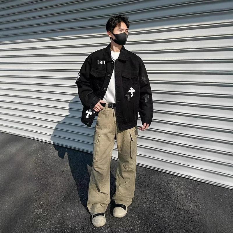 Men's Cool Hip Hop Retro Denim Jacket - Spring/Autumn Trendy Loose Fit