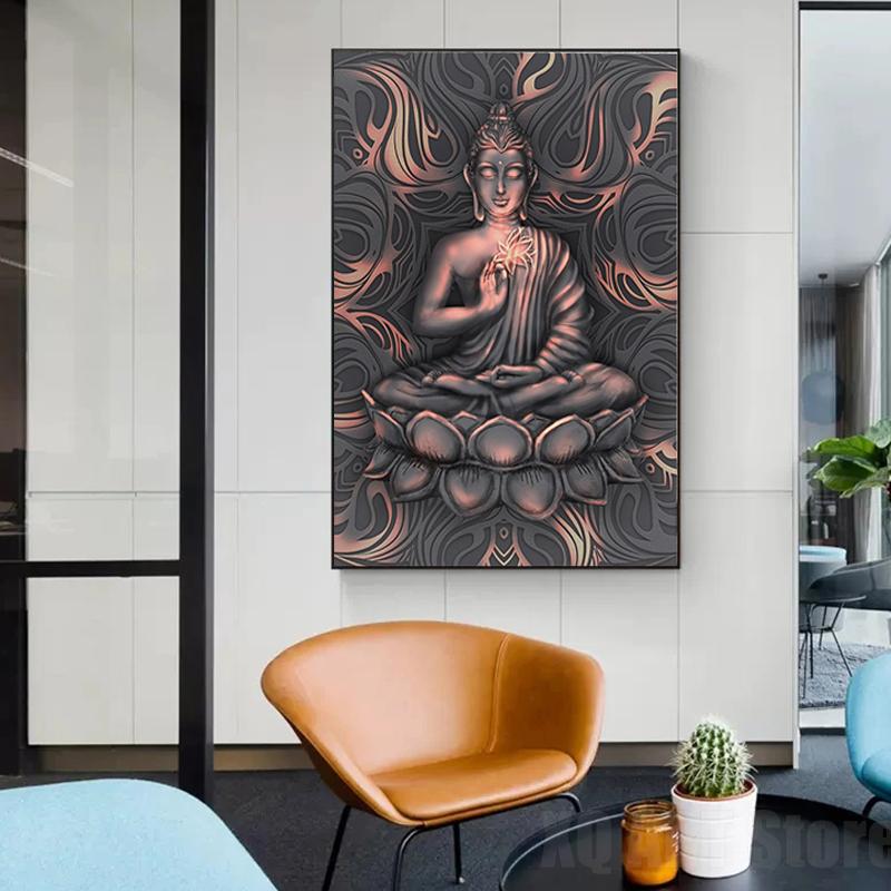 Gold Buddha Canvas Paintings Wall Art Mandala Flower Buddha Posters HD Picture For Living Room Bedroom Decoration Decor Unframed