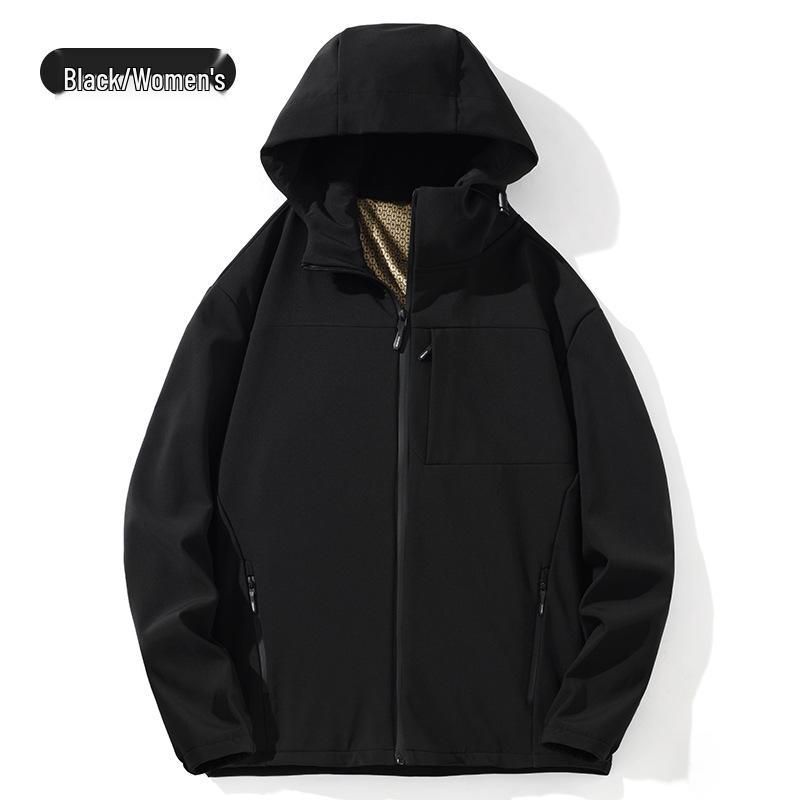 Women's & Men's Outdoor Windproof Waterproof Softshell Jacket - Hooded, Solid Color, Ideal for Mountaineering & Fishing, Custom Logo Available